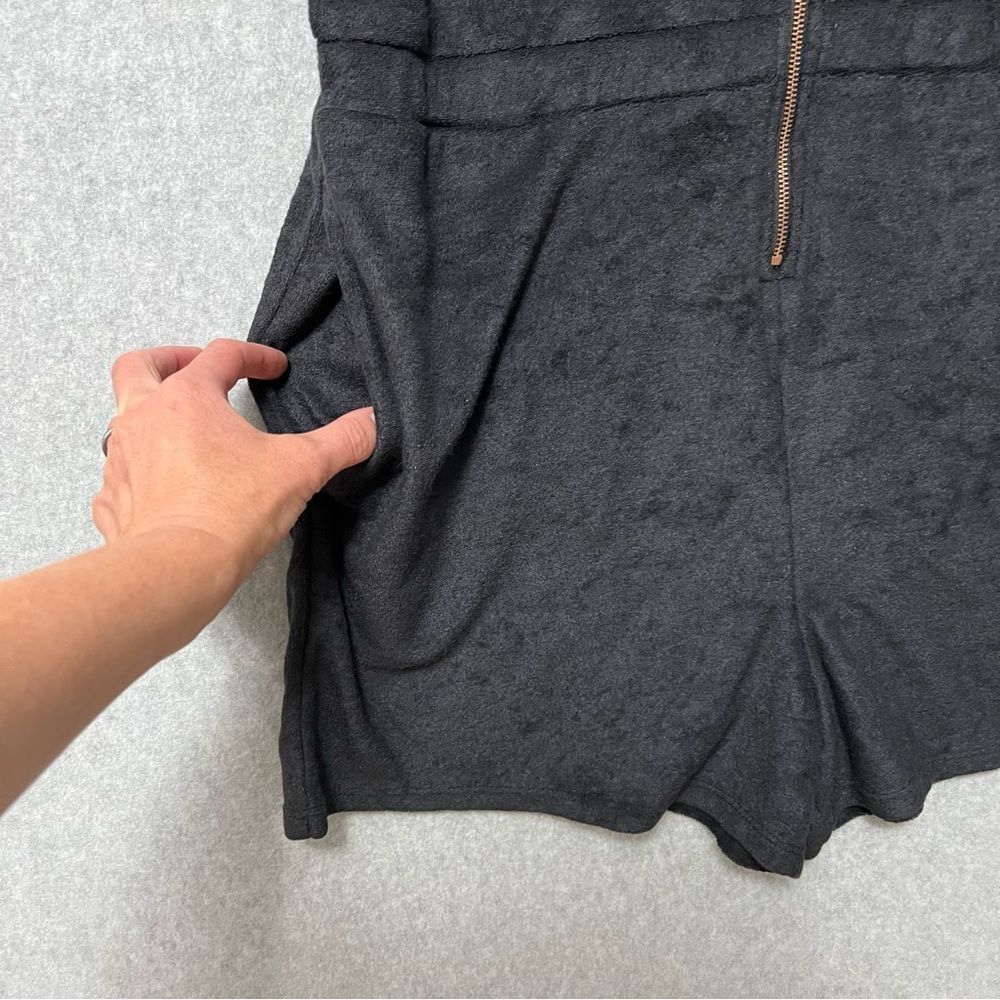 YITTY Terry Cloth Romper Size XL Black Hooded Zip Up Elastic Waist Athleisure - Picture 4 of 13